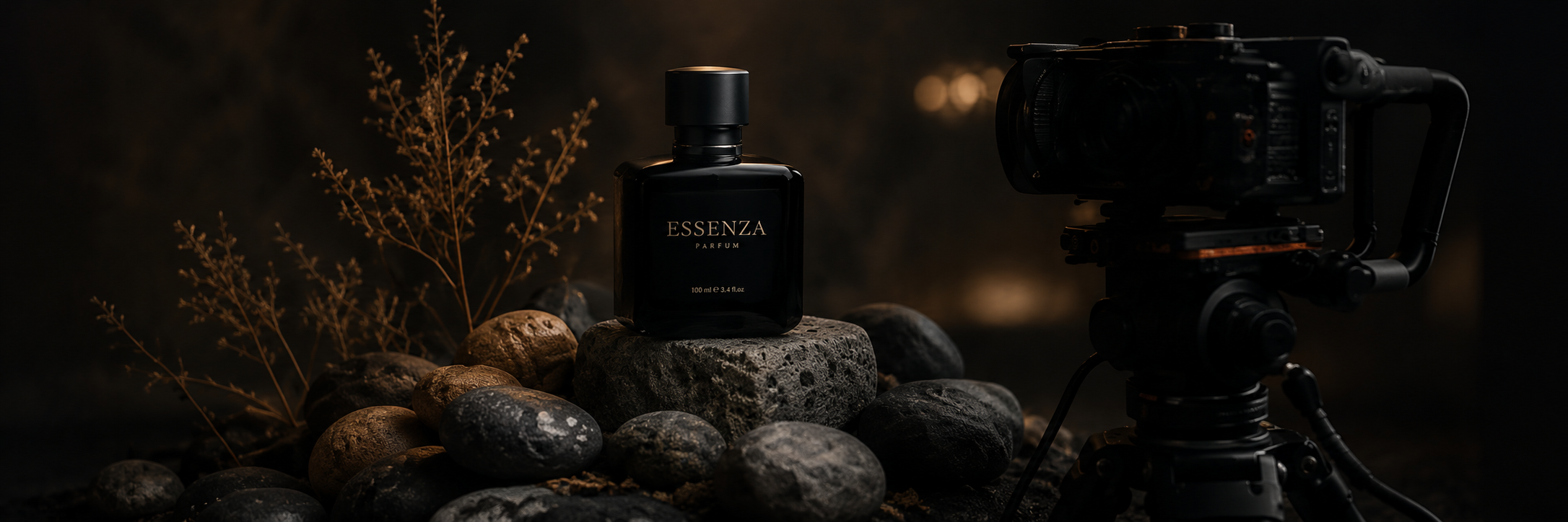 Frasco do perfume Essenza em um set de produção